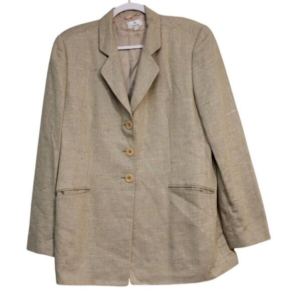 Zanella Blazer Size 12 Beige Linen Silk Wool Minimalist Career Business Italian - Picture 1 of 10
